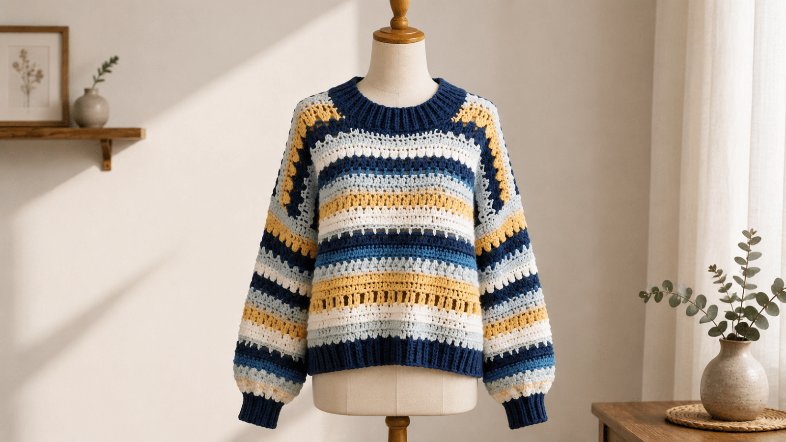 Blusa de crochê listrada traz cor, textura e charme artesanal ao look