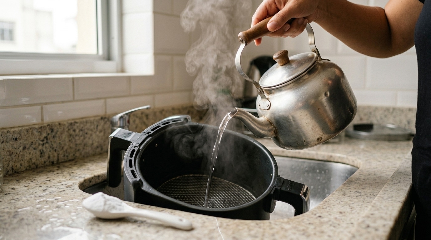 Água quente com bicarbonato na air fryer: para que serve e quando usar?