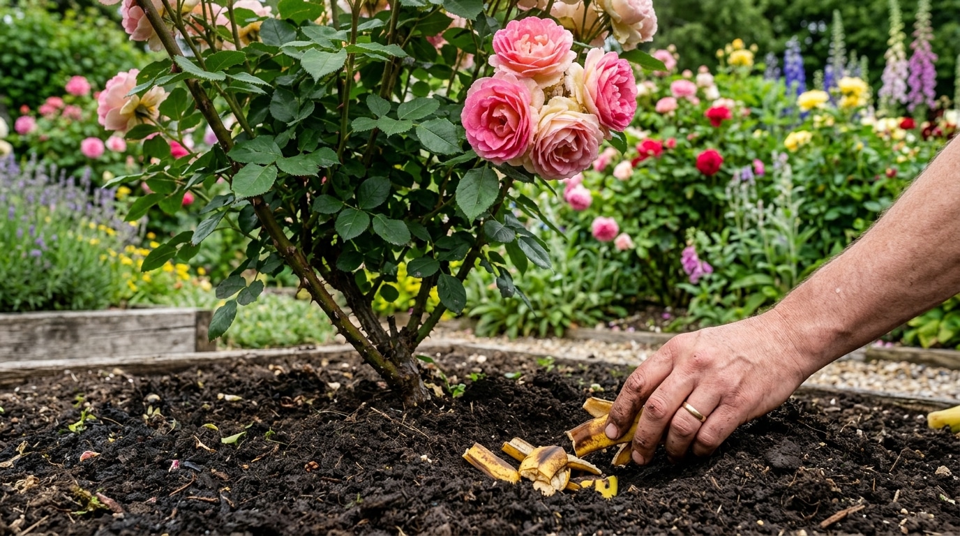 Por que quem entende de jardim coloca casca de banana enterrada perto das roseiras