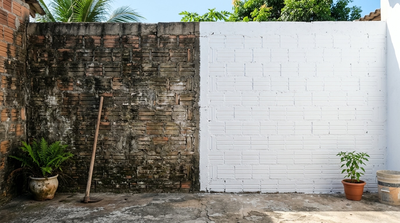 Demorei entender que para o muro ficar impecável por mais tempo, precisa de cal na pintura
