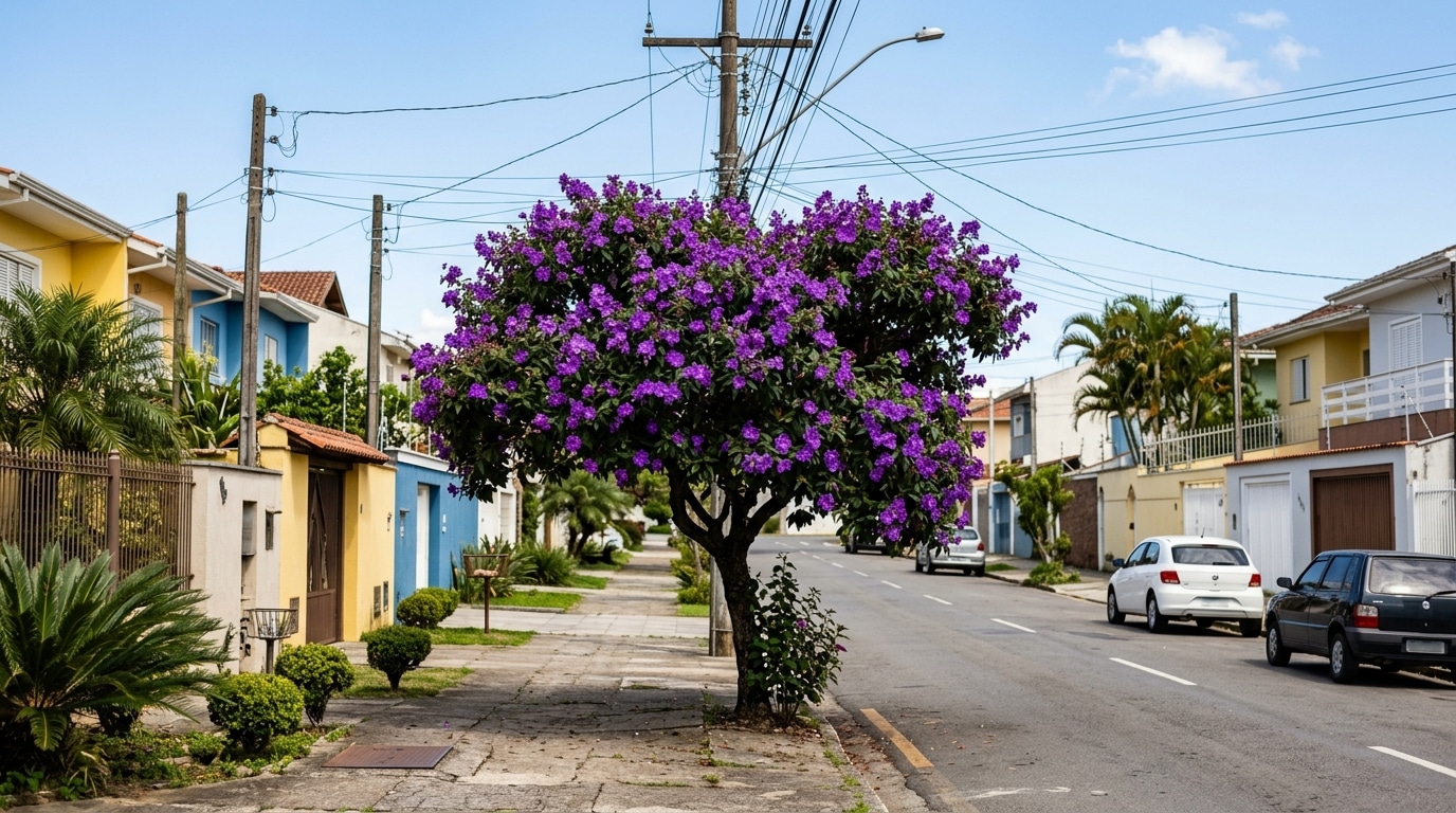 A árvore que cresce rápido, quase não dá trabalho e cobre o quintal de flores roxas duas vezes por ano