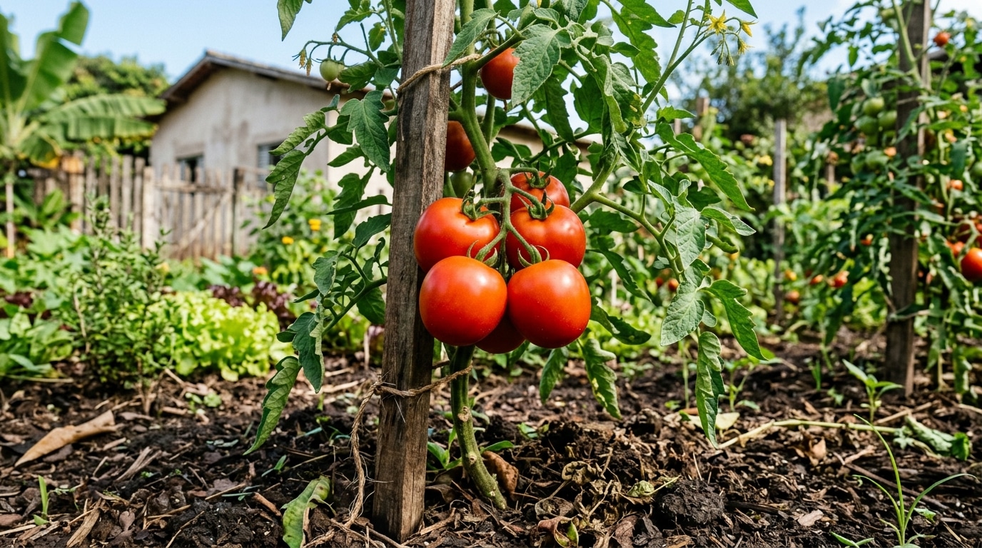 Um truque para obter tomates firmes, sem rachaduras ou apodrecimento: adicione restos de cozinha comuns à terra