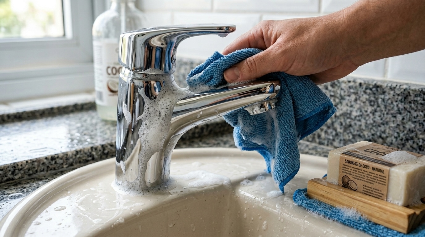 Nem vinagre nem limão, o ingrediente esquecido que deixa as torneiras brilhando sem esforço
