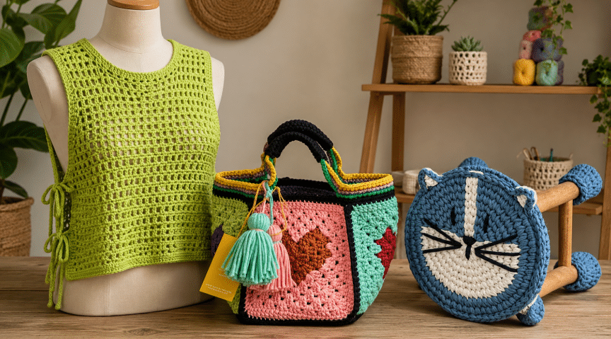 Crochê moderno: como o feito à mão ganhou força na moda, na decoração e no estilo de vida