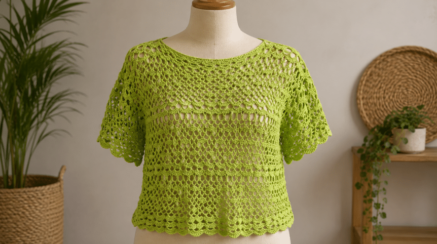 Blusa de crochê verde: uma peça leve, moderna e cheia de personalidade