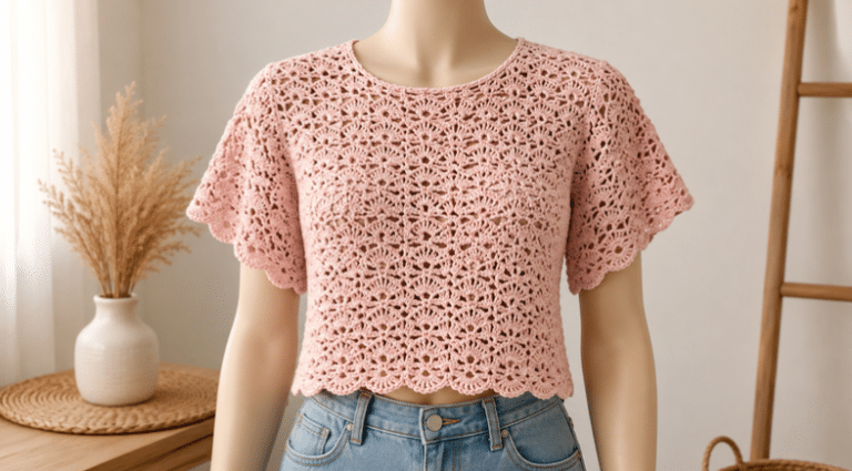 Blusa de crochê rosa traz delicadeza, charme artesanal e um visual encantador