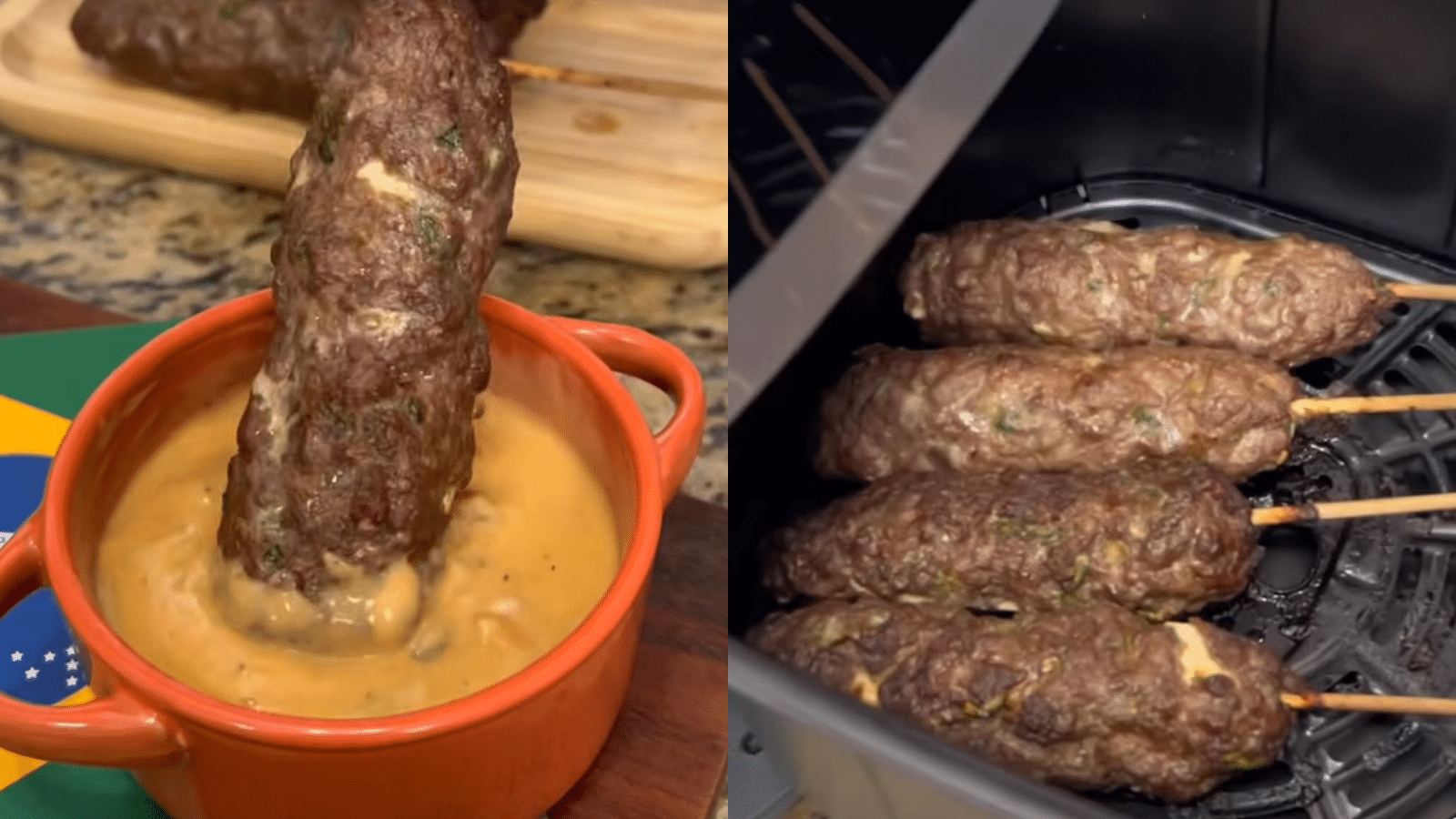 Copa do mundo: Espetinho de queijo coalho com carne moída na air fryer para assistir ao jogo do Brasil