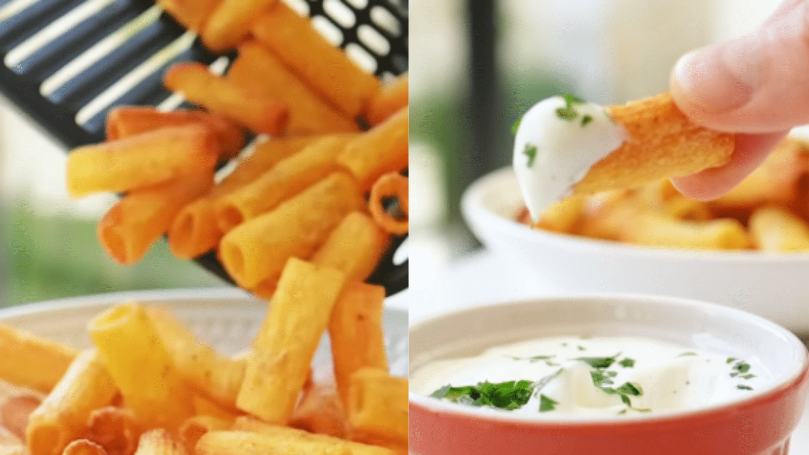 Macarrão crocante na Air Fryer: petisco fácil para mergulhar no molho de queijo