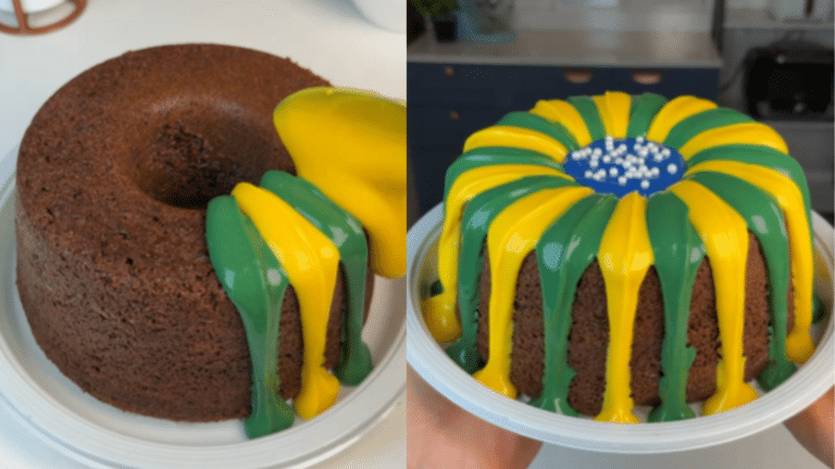 Bolo verde e amarelo para Copa ganha cobertura cremosa nas cores da Seleção Brasileira e deixa a mesa da torcida mais bonita, divertida e cheia de sabor