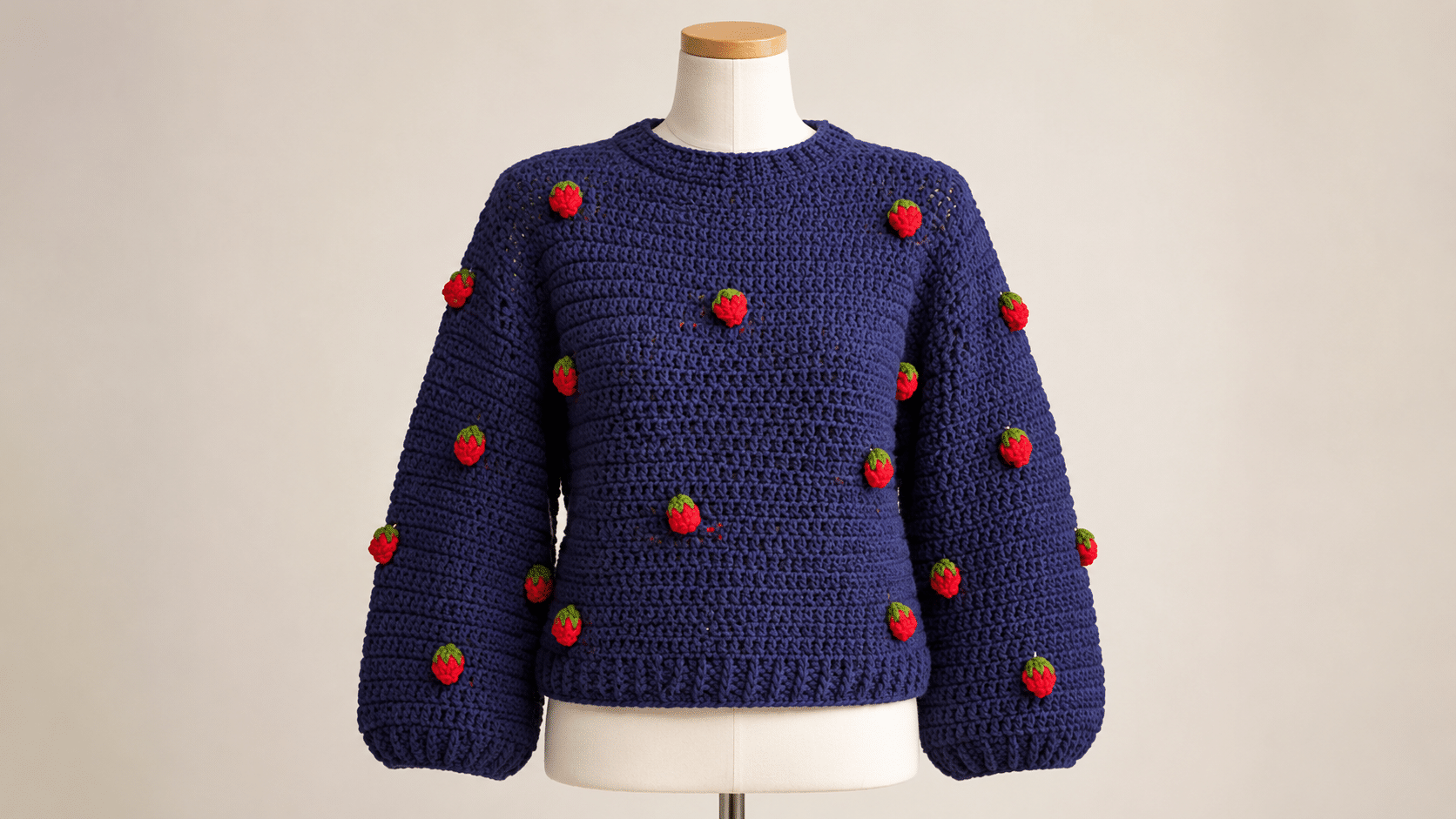 Para iniciantes: A Blusa Berry em crochê une conforto, textura e morangos aplicados