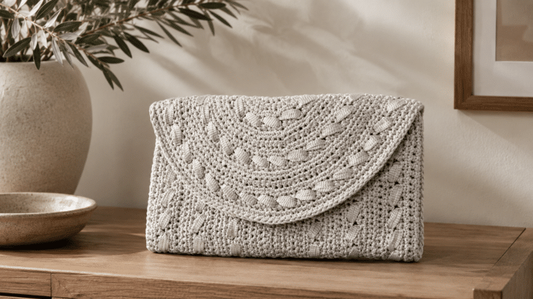 Bolsa Búzios em crochê combina estrutura curva e acabamento elegante