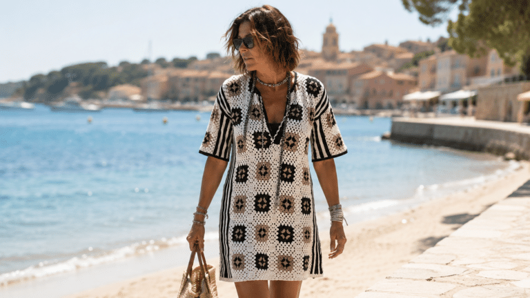 Carolina de Mônaco inspira saída de praia de crochê elegante com granny squares; veja gráficos e videoaula