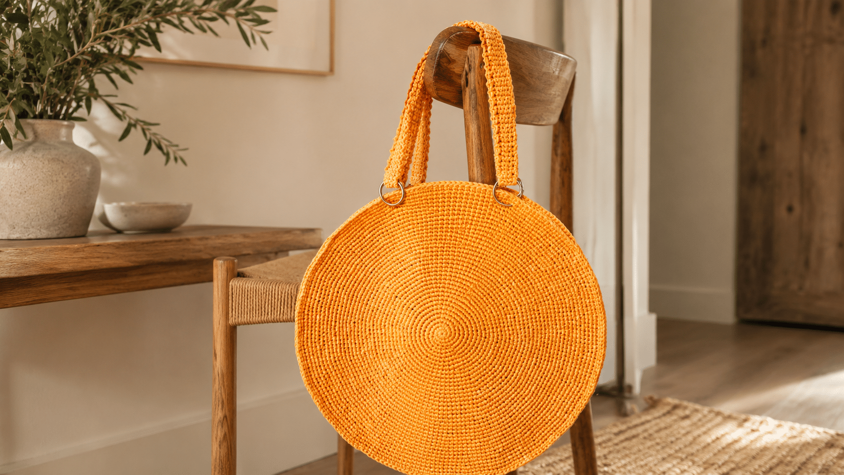 Aprenda a estruturar a Bolsa Cítrica em crochê tem formato redondo e textura inspirada na ráfia