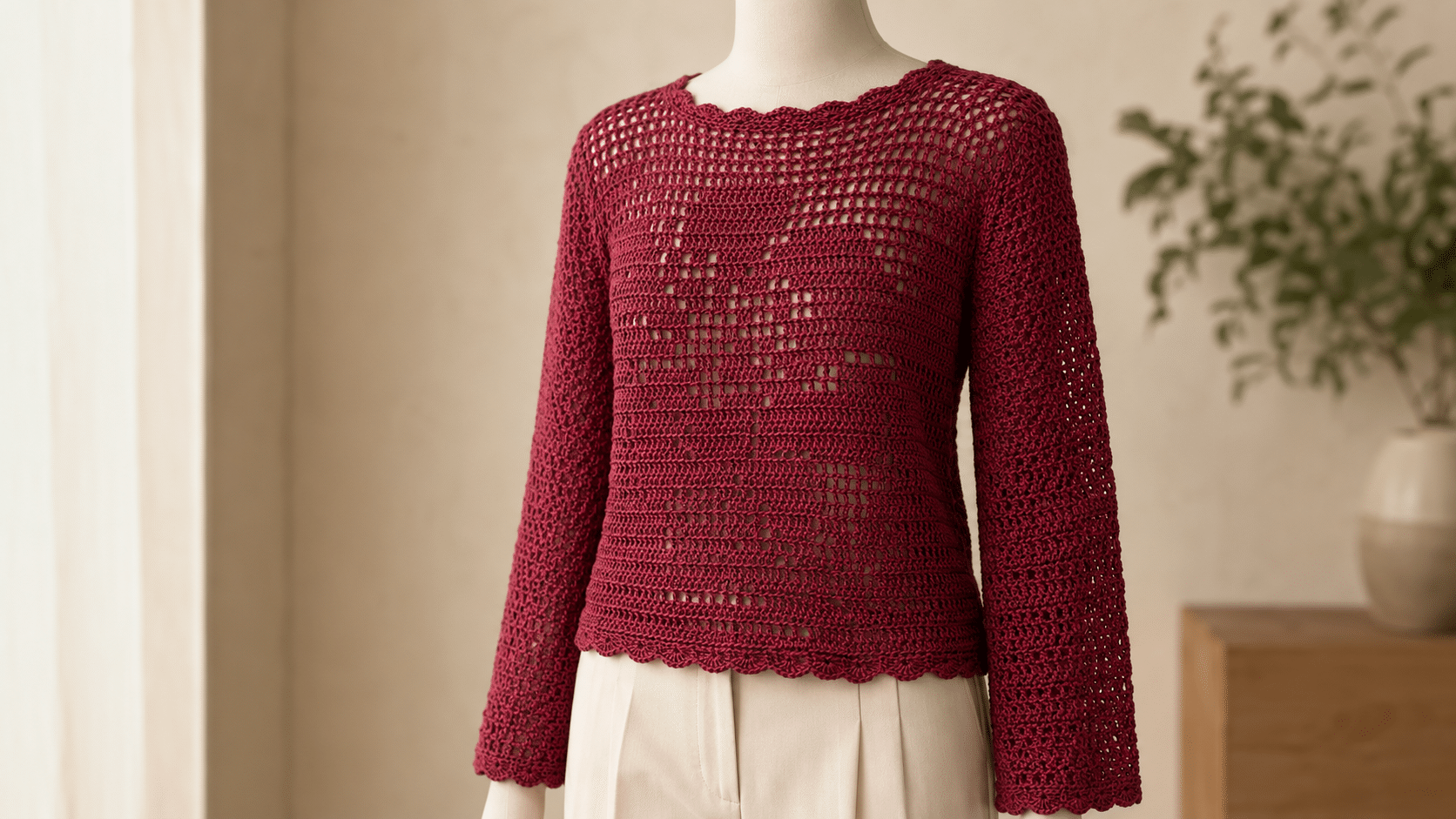 Blusa em crochê Escarlete encanta com transparência e cor marcante