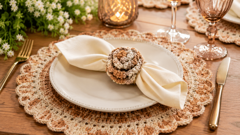 Mesa posta com sousplat de crochê e porta-guardanapo flor de crochê
Título: Mesa posta com sousplat e porta-guardanapo de crochê