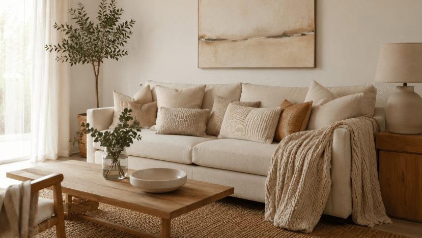 Como decorar a sala com almofadas, mantas e texturas