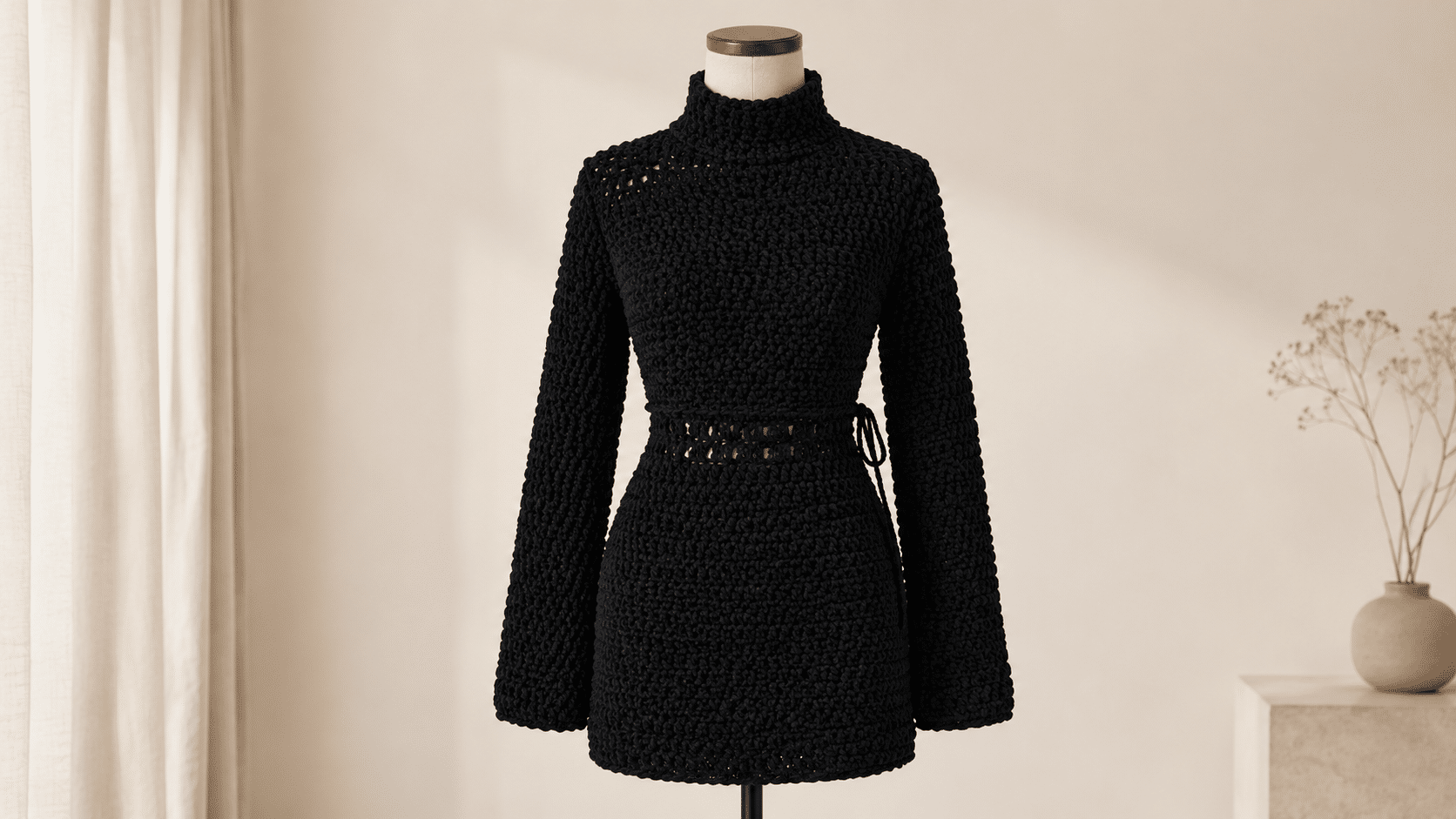 Vestido Pantera em crochê une elegância, textura e um visual marcante