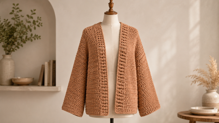 Kimono Topdown em crochê une textura aveludada, conforto e estilo moderno