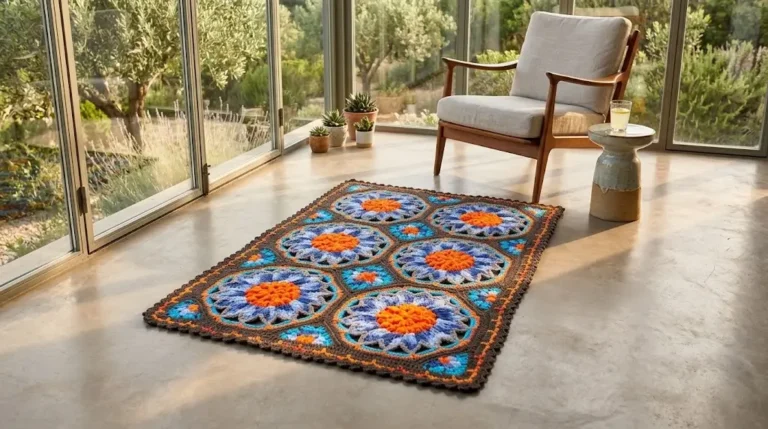 Trilho de mesa em crochê natural com detalhes vazados e franjas decorando uma mesa elegante