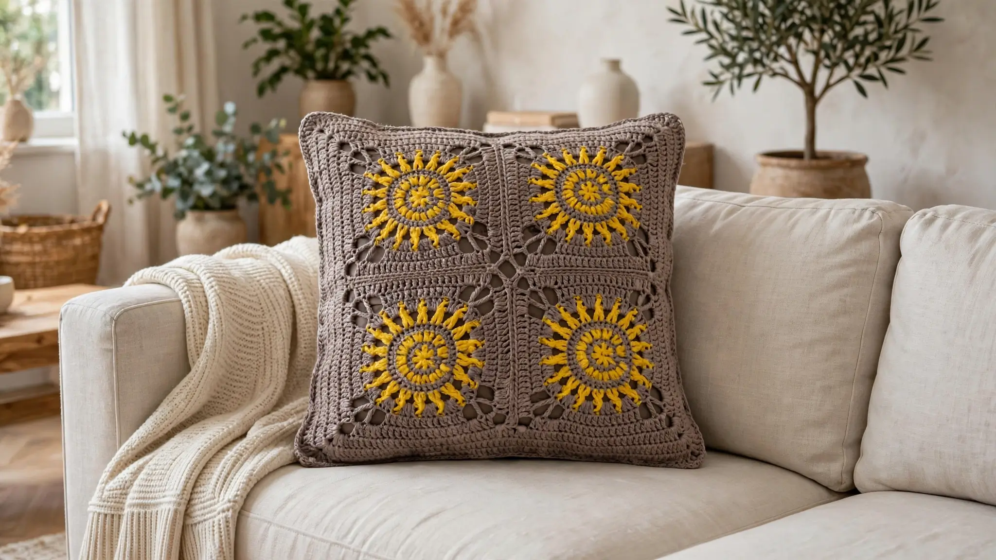 Almofada em Crochê Solar: cor e textura para renovar a decoração