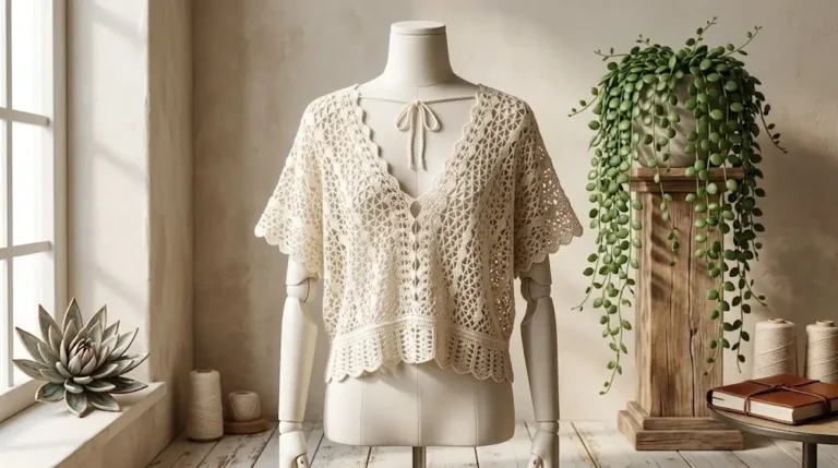 Blusa de crochê vazada em estilo leve e moderno para o verão
