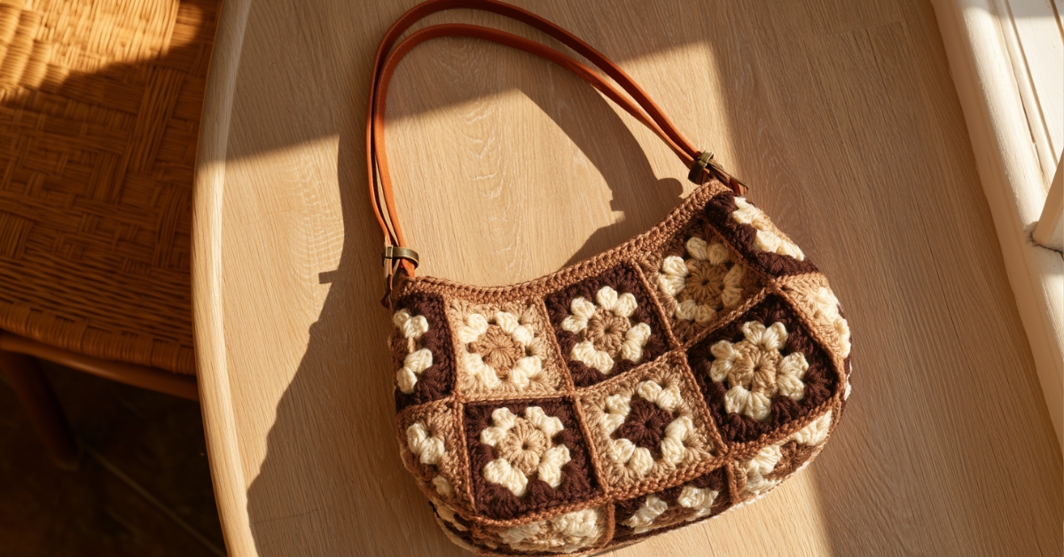 Confira 18 modelos de bolsas de quadradinhos de crochê com gráficos fáceis de reproduzir e videoaula para facilitar!