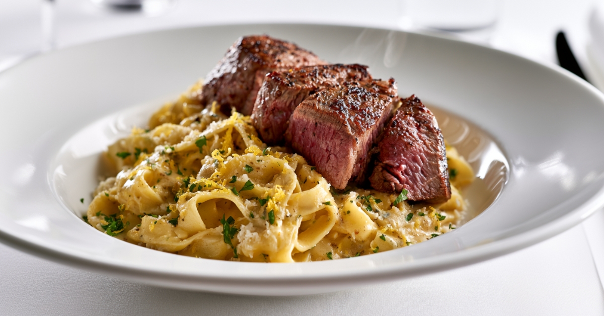 Almoço prático, sofisticado e digno de restaurante! Fica pronto em apenas 15 minutos e impressiona convidados! —Pappardelle ao Limone com Filé Mignon