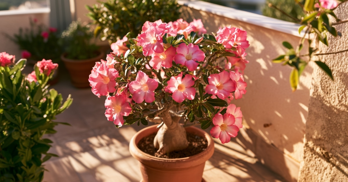 Rosa do deserto é uma das tendências mais fortes entre plantas para ter em casa em 2026: resistente e fácil de cuidar!
