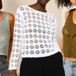 15 modelos de blusas de crochê femininas com diferentes pontos vazados e gráficos para criar peças artesanais.