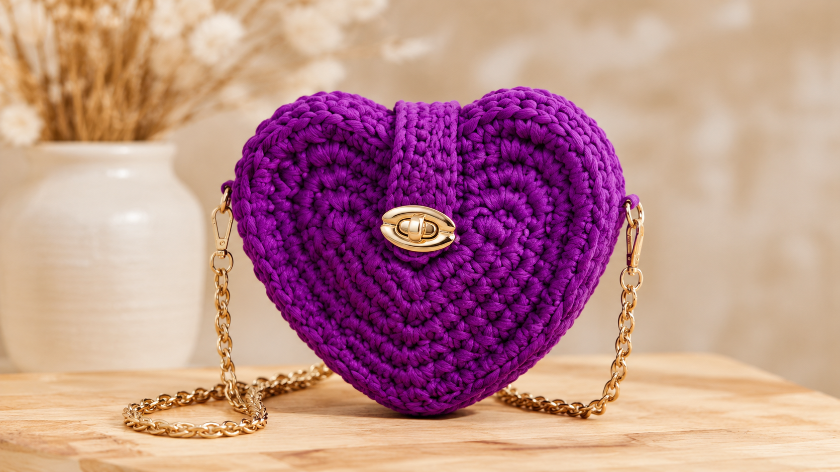 Bolsa Coração em Crochê Moderno: O Charme do Fio de Malha em um Projeto Elegante