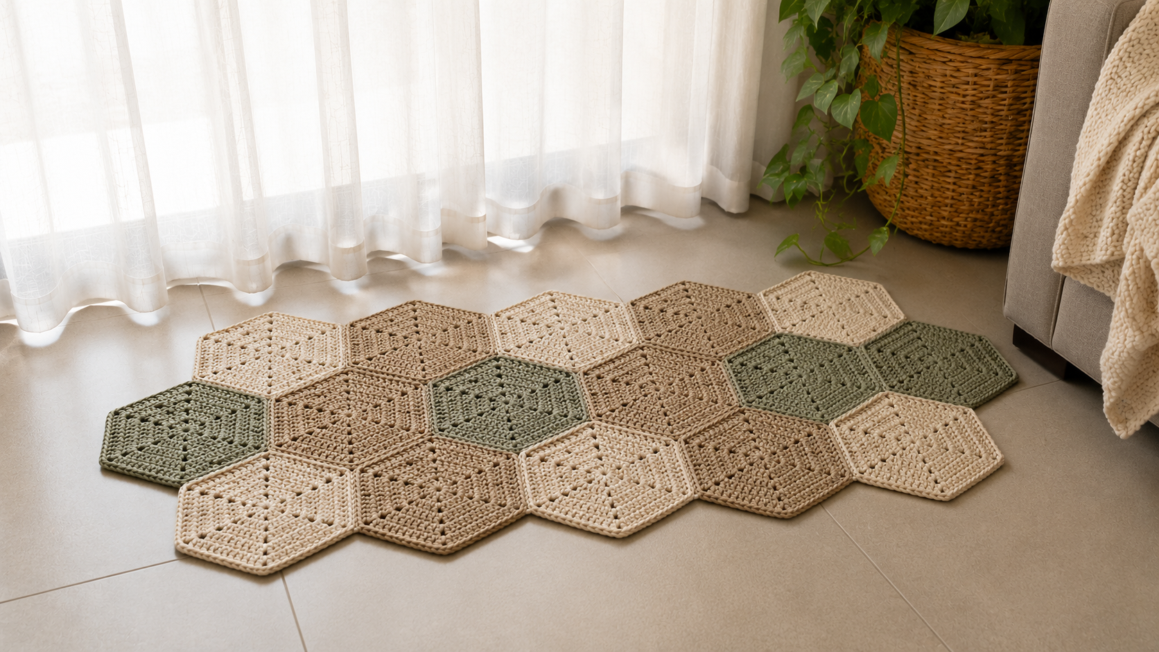 Tapete Geométrico de Crochê com Hexágonos: Veja Como Fazer