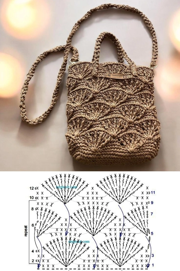 mini bolsa de croche ponto concha 