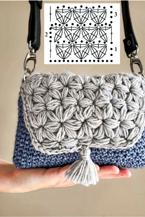 mini  bolsa de croche ponto estrela 