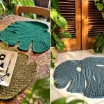 Tapete e sousplat Costela de Adão em crochê em ambiente com plantas