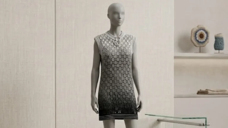 Vestido Torino de crochê com efeito degradê em preto, azul e prata