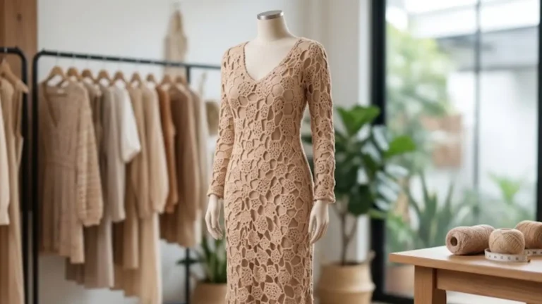 Vestido Pétala de crochê na cor Amêndoa