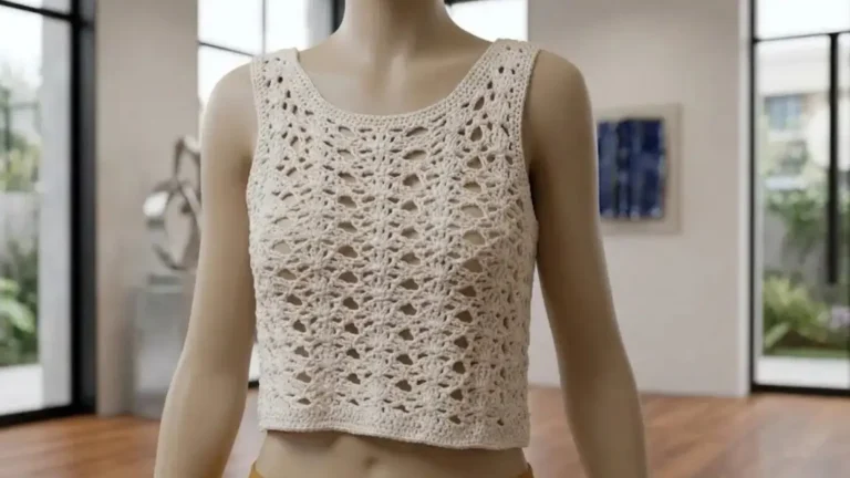 Cropped Macadâmia de crochê na cor Natural com pontos fantasia