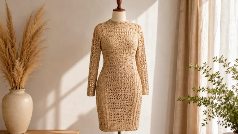 Vestido de Crochê cor Champagne traz elegância artesanal para ocasiões especiais